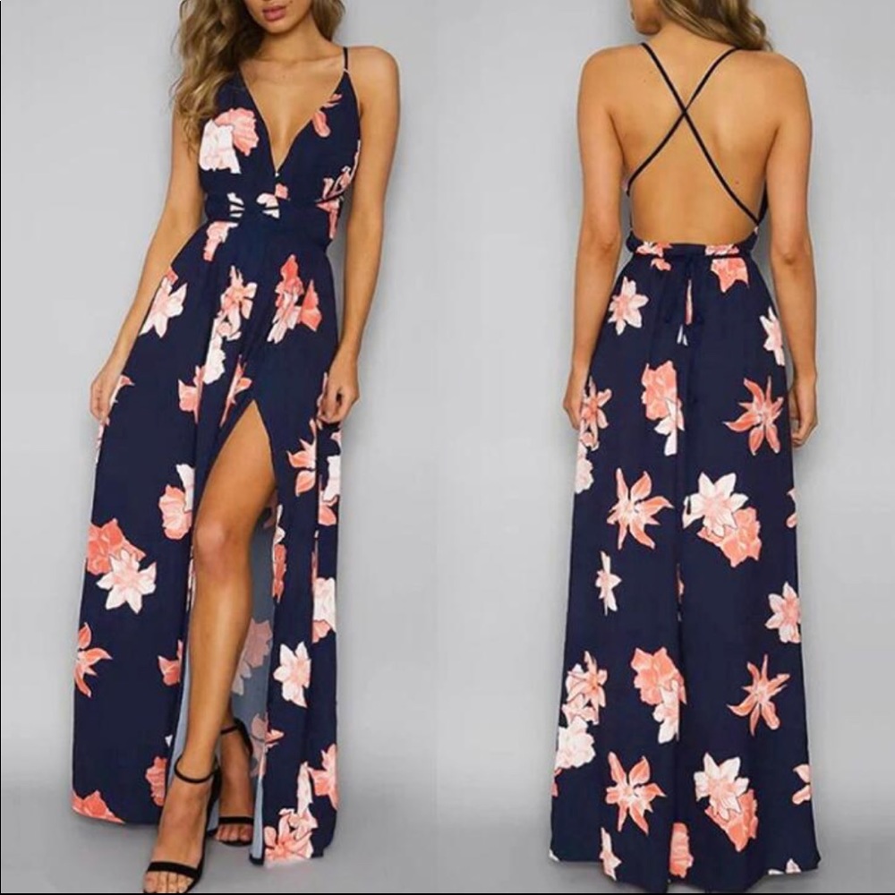 Floral Printed Maxi Slit Dress